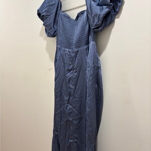 Zurina Off Shoulder Puff Sleeve Midi in slate